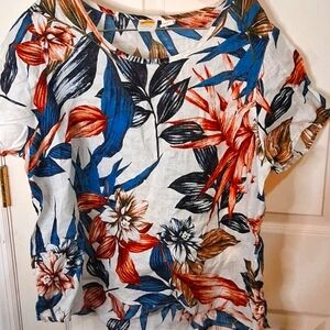 New C&C California Women's Linen Tropical Blouse Flowy Oversize 1X